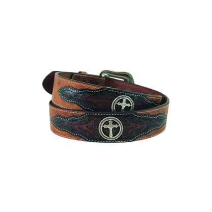 Gem Dandy Men's Open Cross Conchos Brown Belt