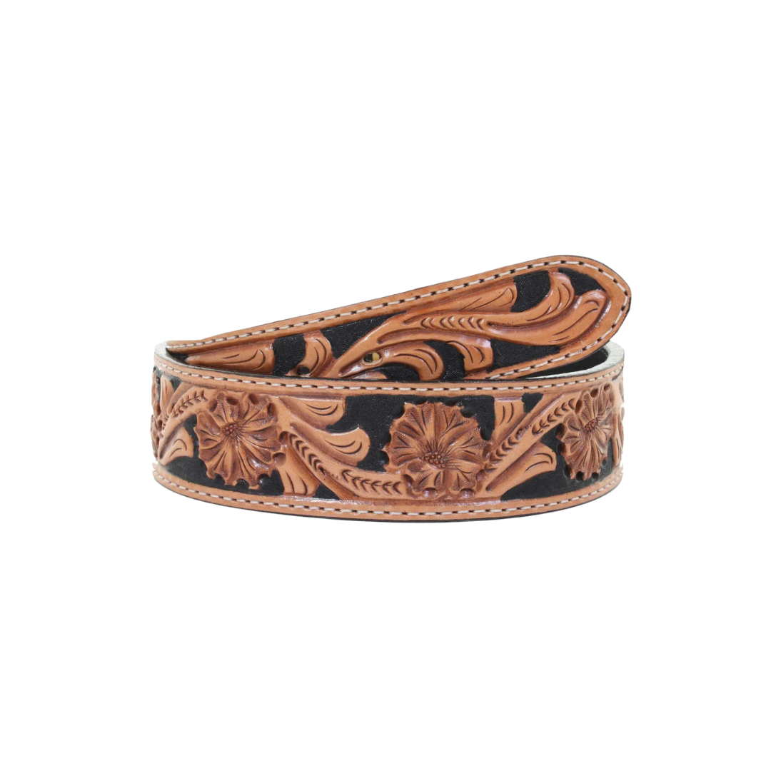 Double J Men's Fast Ship Floral Tooled Brown Belt