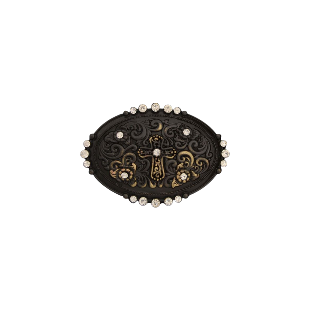 3D Women's Cross Buckle Black Belt