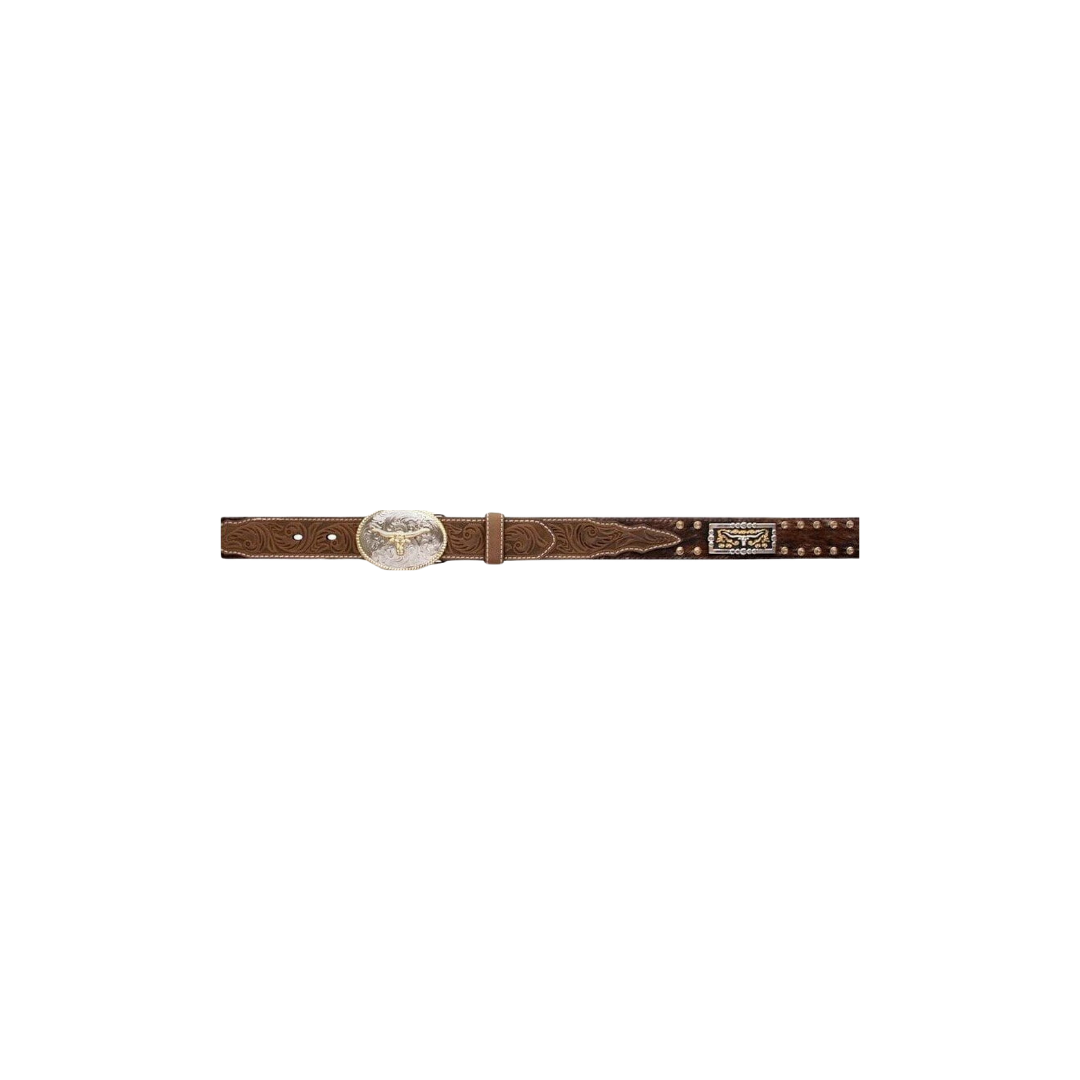 3D Youth Boy's Calf Hair Longhorn Concho Brown Belt