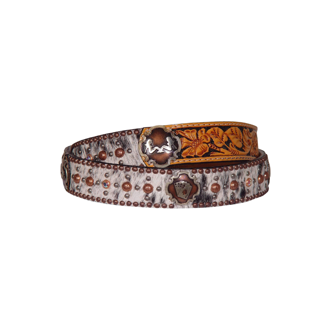 Double J Men's Roan Hair Floral Tooled Multicolor Belt