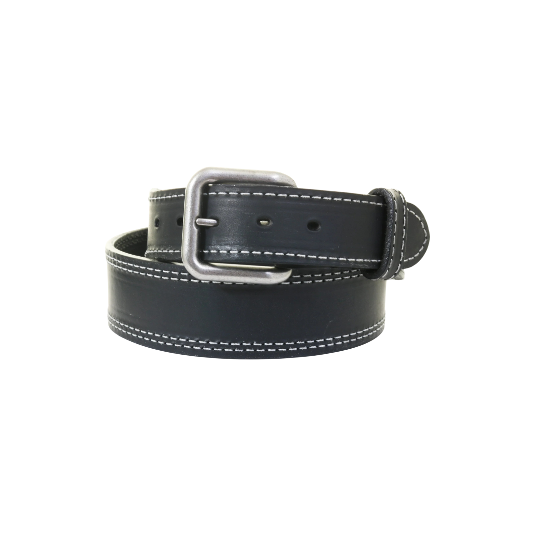 Double J Men's Leather Stitched Black Belt
