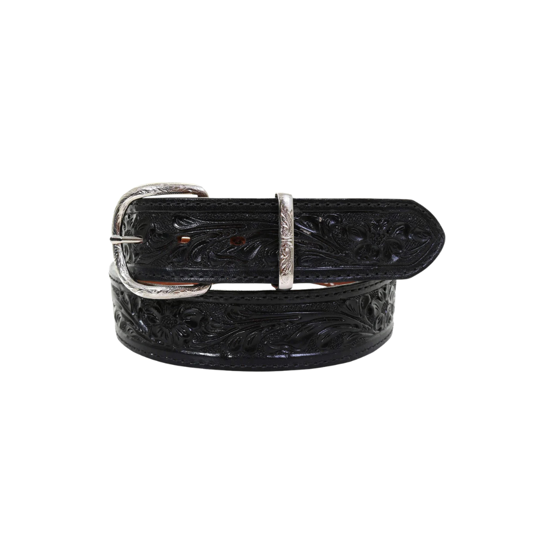 Double J Men's Black Floral Tooled Black Belt