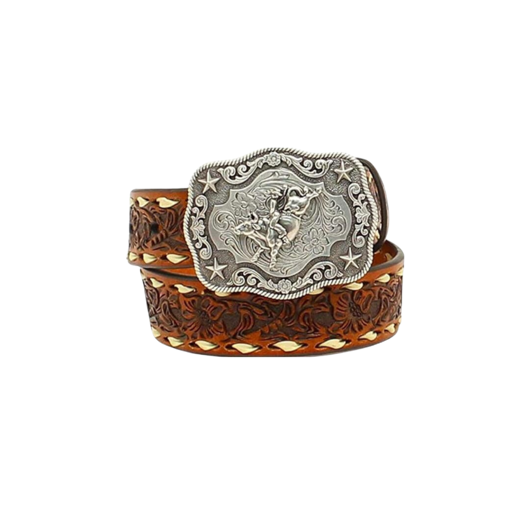 Nocona Youth Boy's Floral Bull Rider Brown Belt