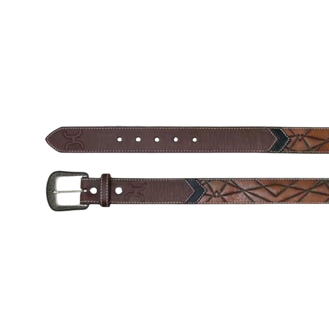 Hooey Men's Geometric Pattern Logo Brown Belt