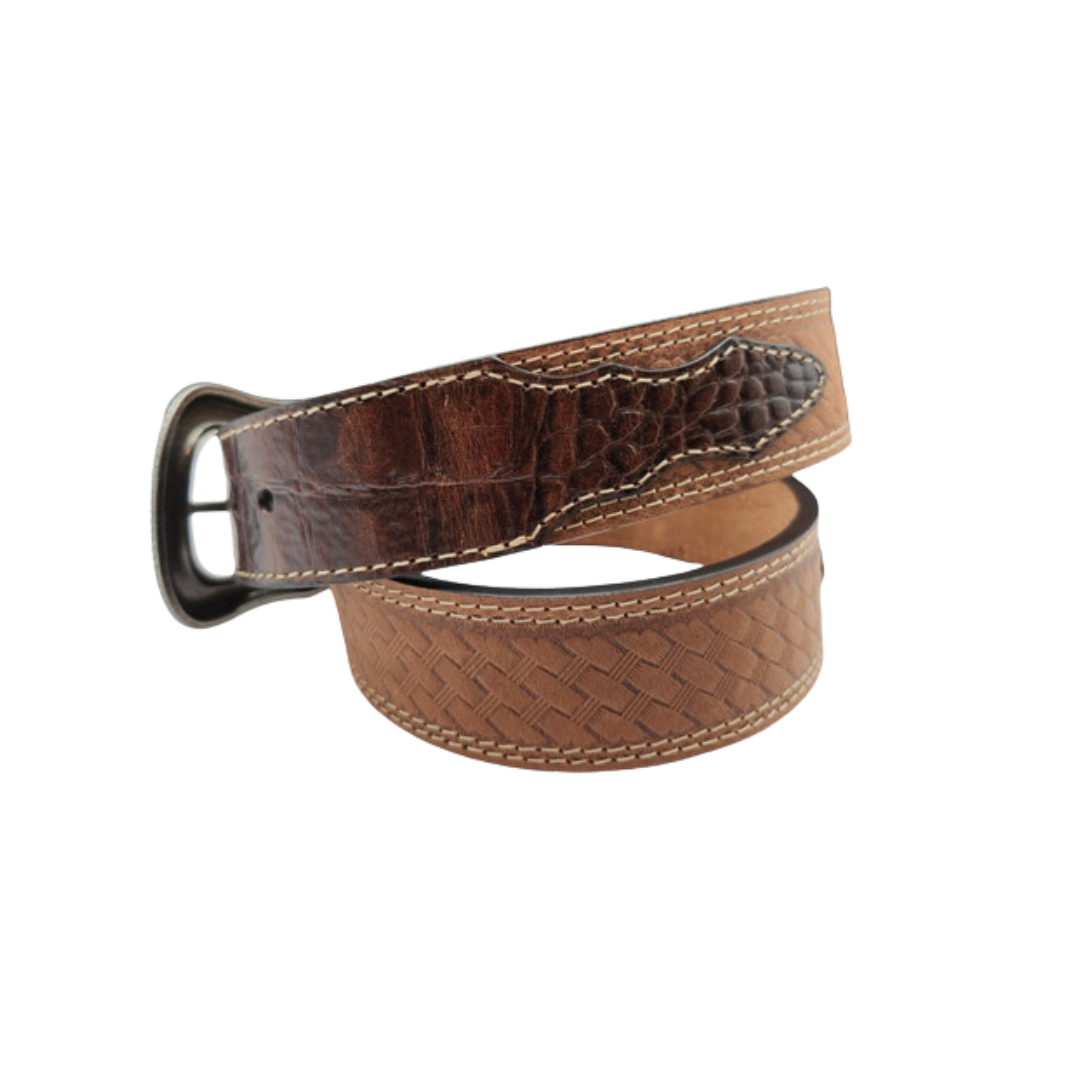 G-Bar-D Men's Basket Weave Snake Detail Brown Belt