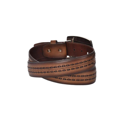 Cuadra Men's Laser & Woven Honey Brown Leather Belt