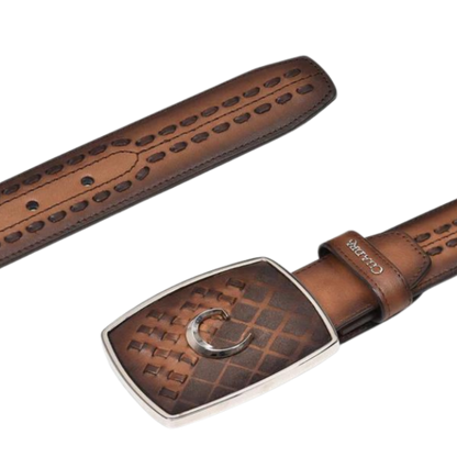 Cuadra Men's Laser & Woven Honey Brown Leather Belt