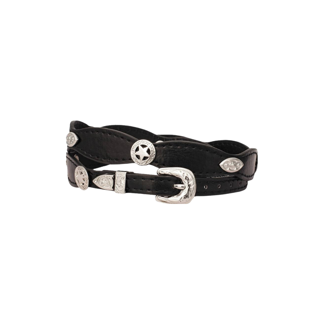 3D Men's Scalloped Leather Star Concho Black Belt