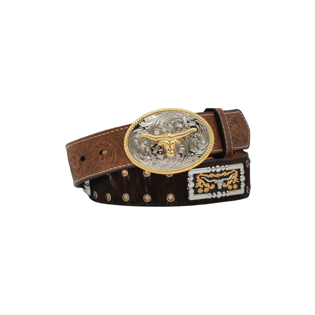 3D Youth Boy's Calf Hair Longhorn Concho Brown Belt