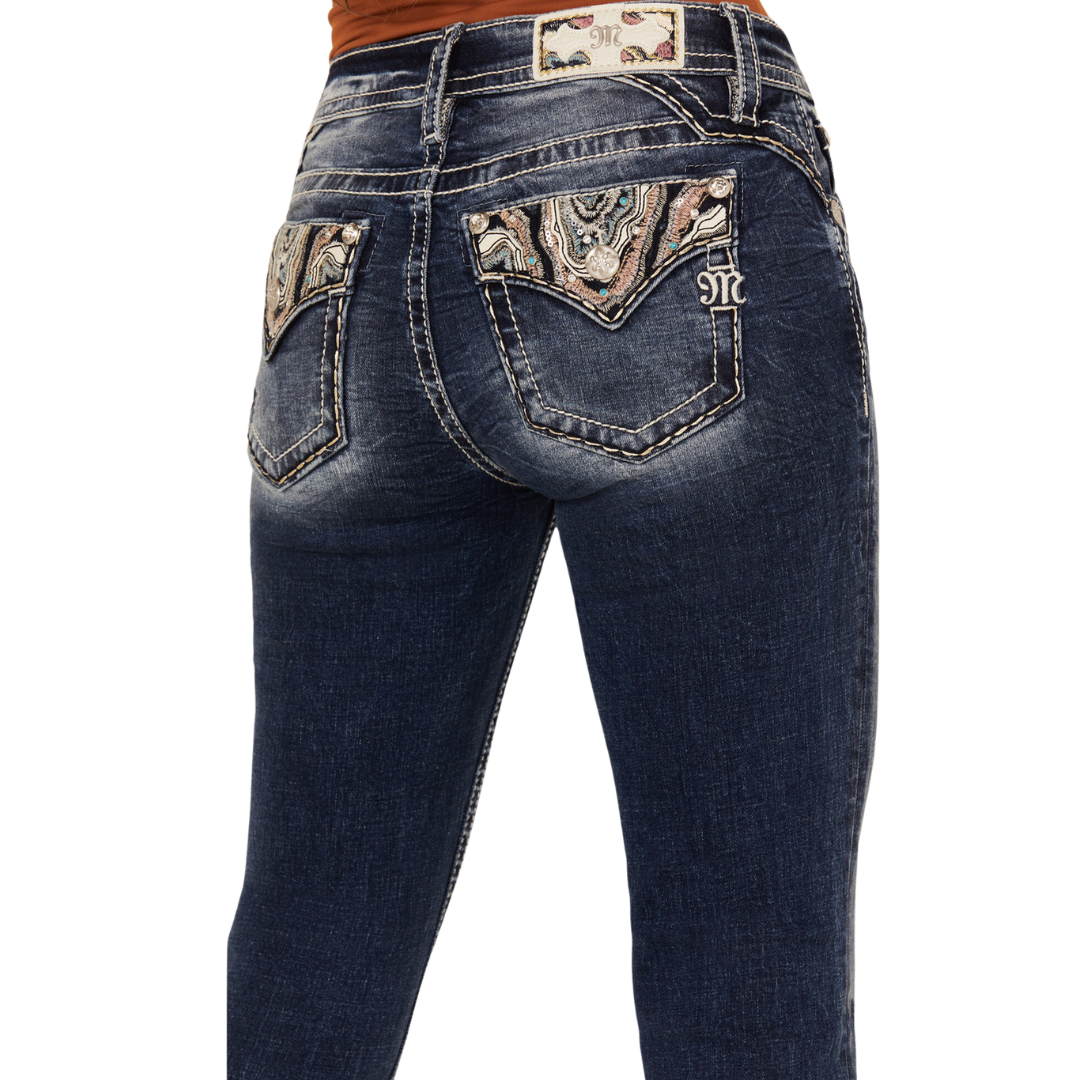 Miss Me Women's Dark Wash Mid Rise Agate Bootcut Jeans