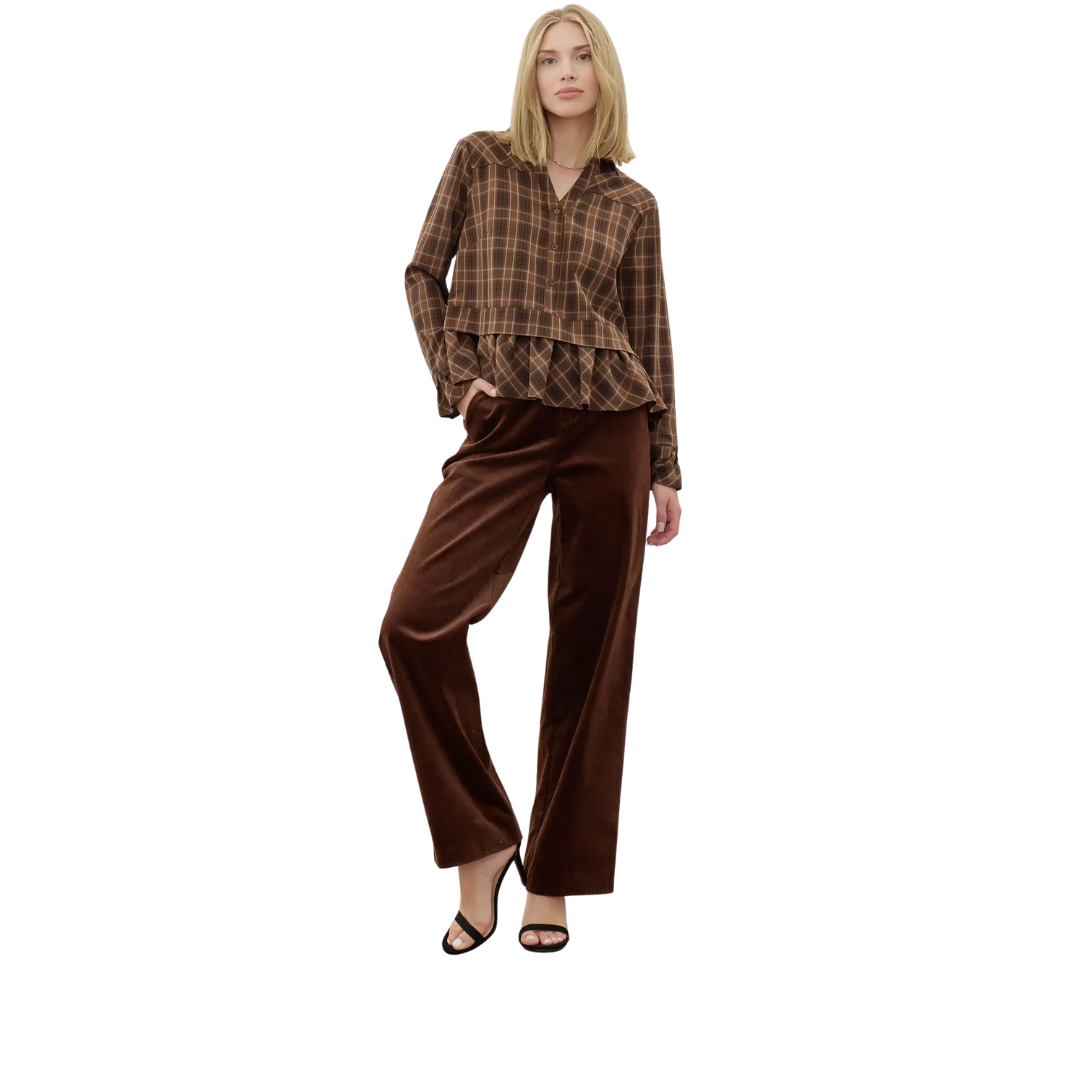 Strut & Bolt Women's Corduroy Straight Chocolate Trousers