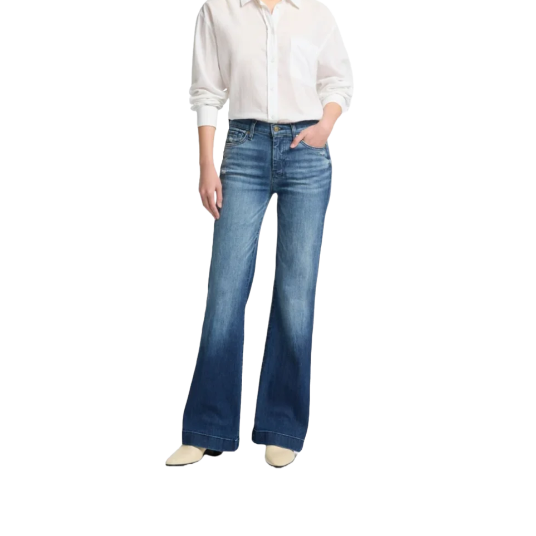 7 For All Mankind Women's Dojo Flare Lake Blue Jeans