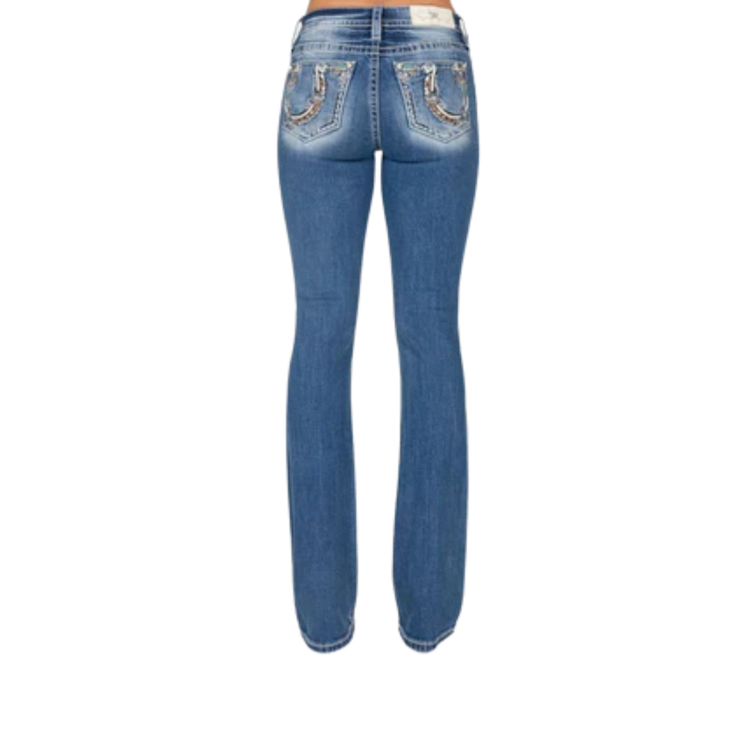Miss me Women's Horseshoe Mid Rise Boot Jeans
