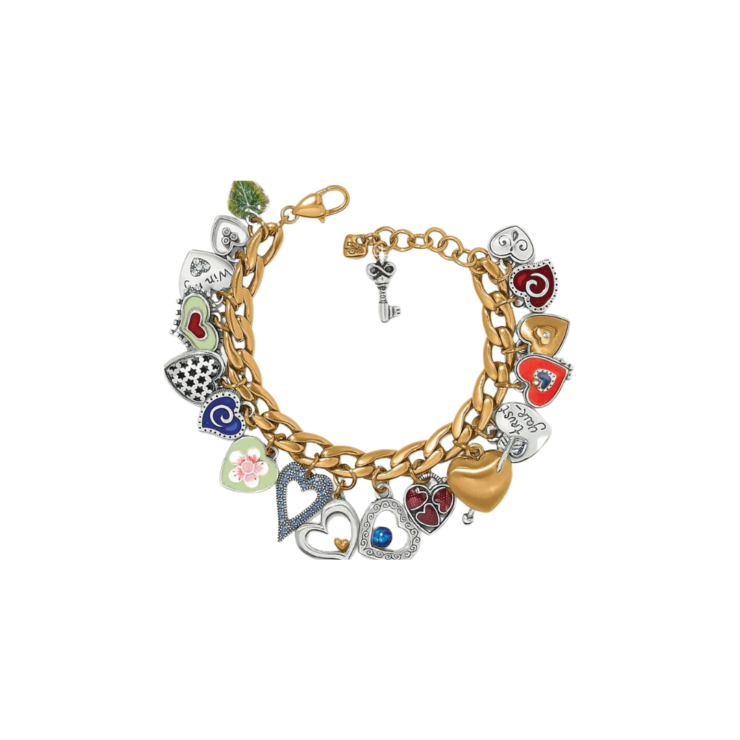 Brighton Women's One Heart Color Charm Silver Gold Bracelet