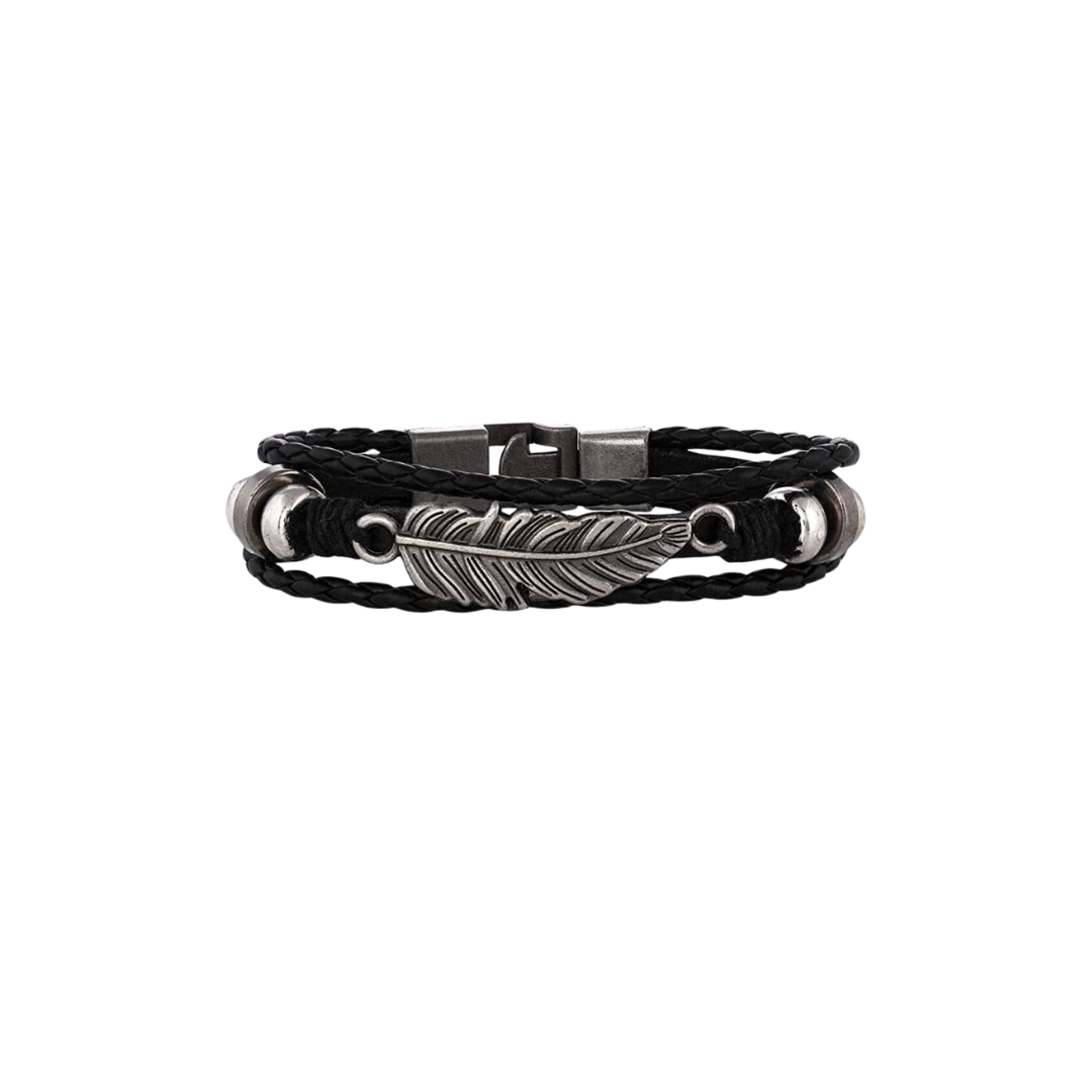 Montana Silversmiths Men's Braided Feather Wrap Black Bracelet