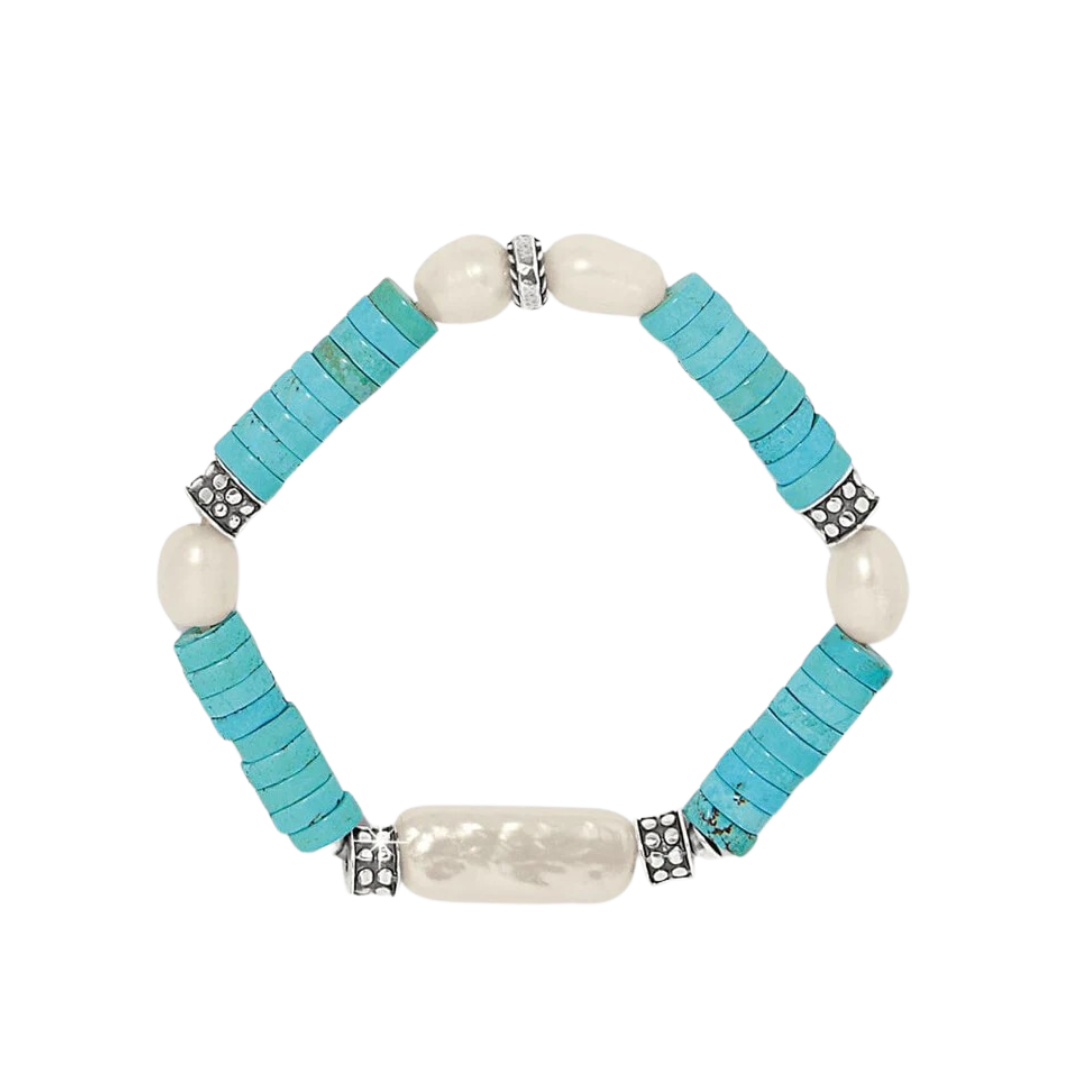 Brighton Women's Pebble Pearl Coast Stretch Silver Blue Bracelet