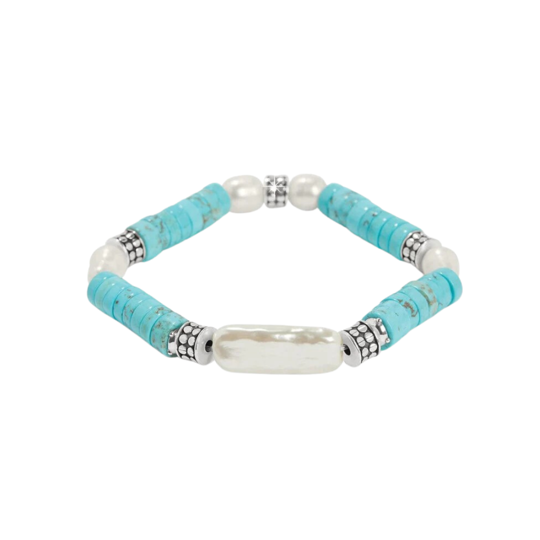 Brighton Women's Pebble Pearl Coast Stretch Silver Blue Bracelet