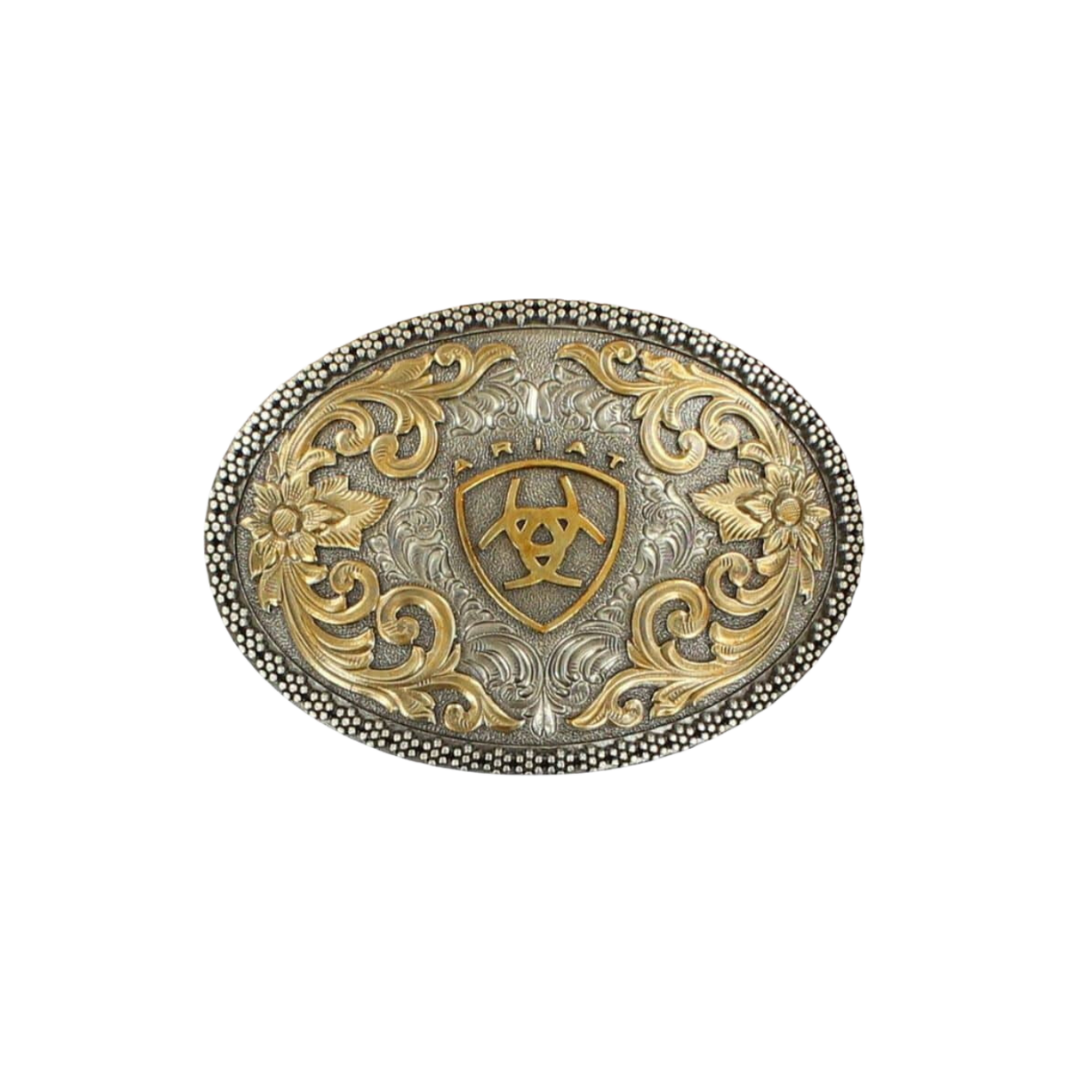 Ariat Men's Antique Silver And Gold Oval Yellow Buckle