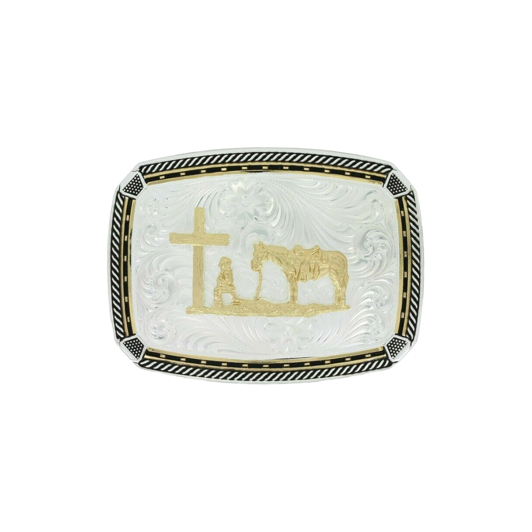 Montana Silversmith Men's Christian Cowboy Kneels Cross Grey Buckle