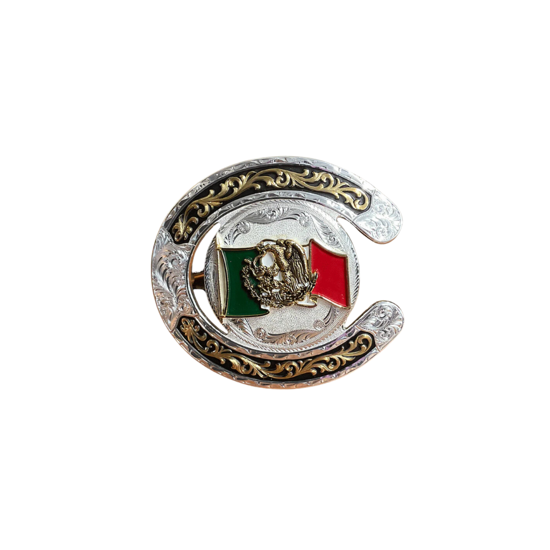 Montana Silversmiths Men's Horseshoe Shape Mexican Flag Buckle
