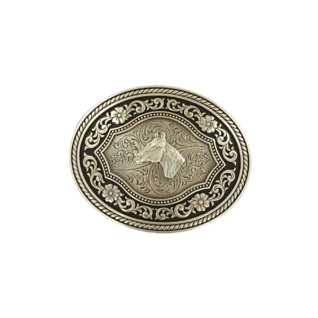 Nocona Men's Oval Horsehead Belt Grey Buckle