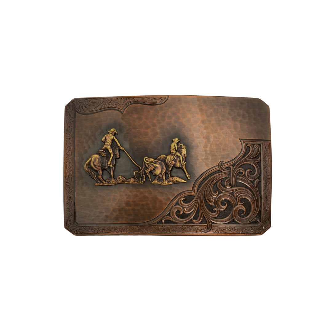 Montana Silversmiths Men's Rough Out with Team Roper Brown Buckle
