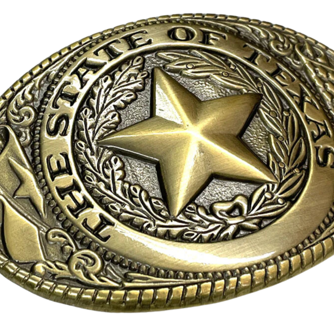 Nocona Unisex Bronze State of Texas Seal Oval Yellow Buckle