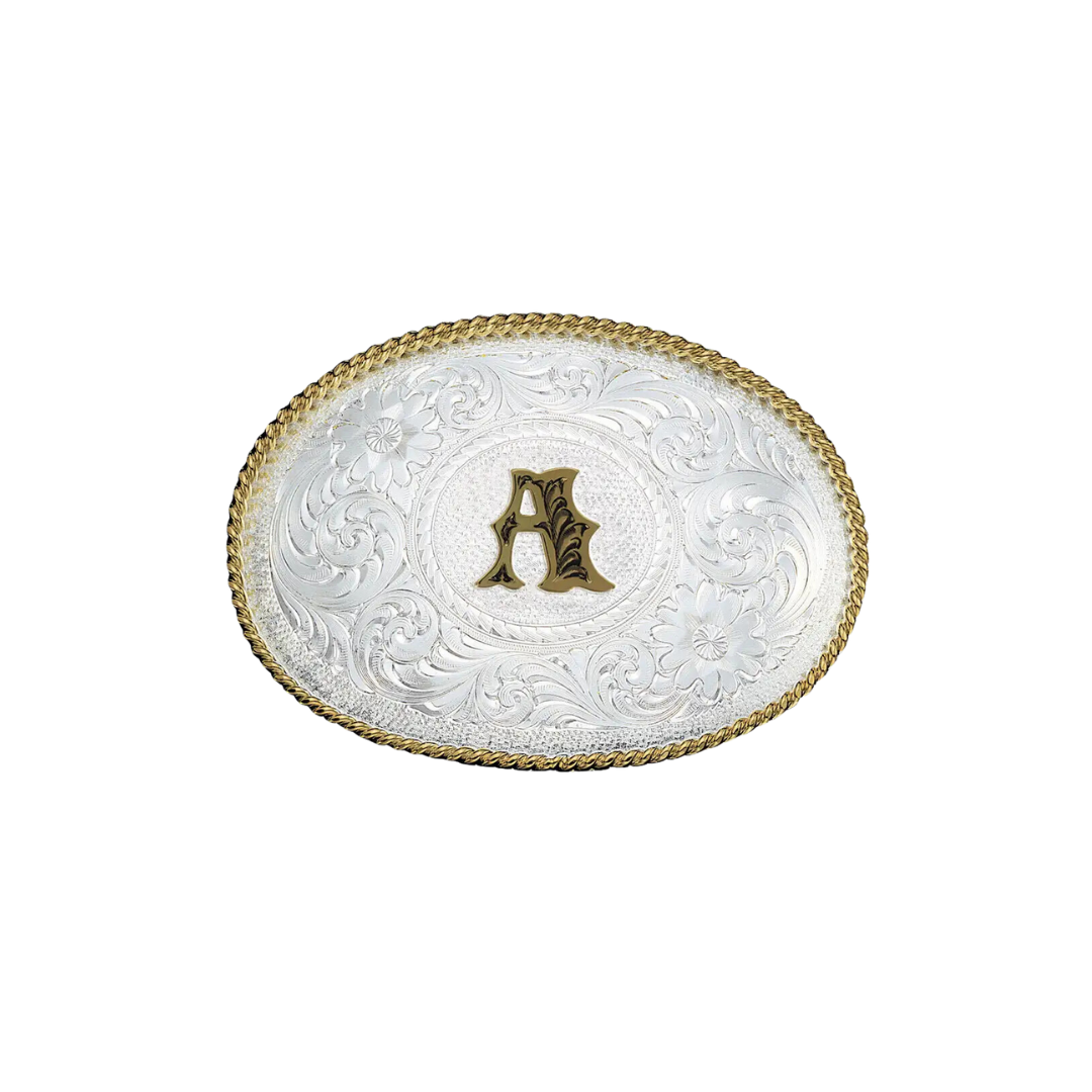 Montana Men's Initial A Silver Engraved Belt Buckle