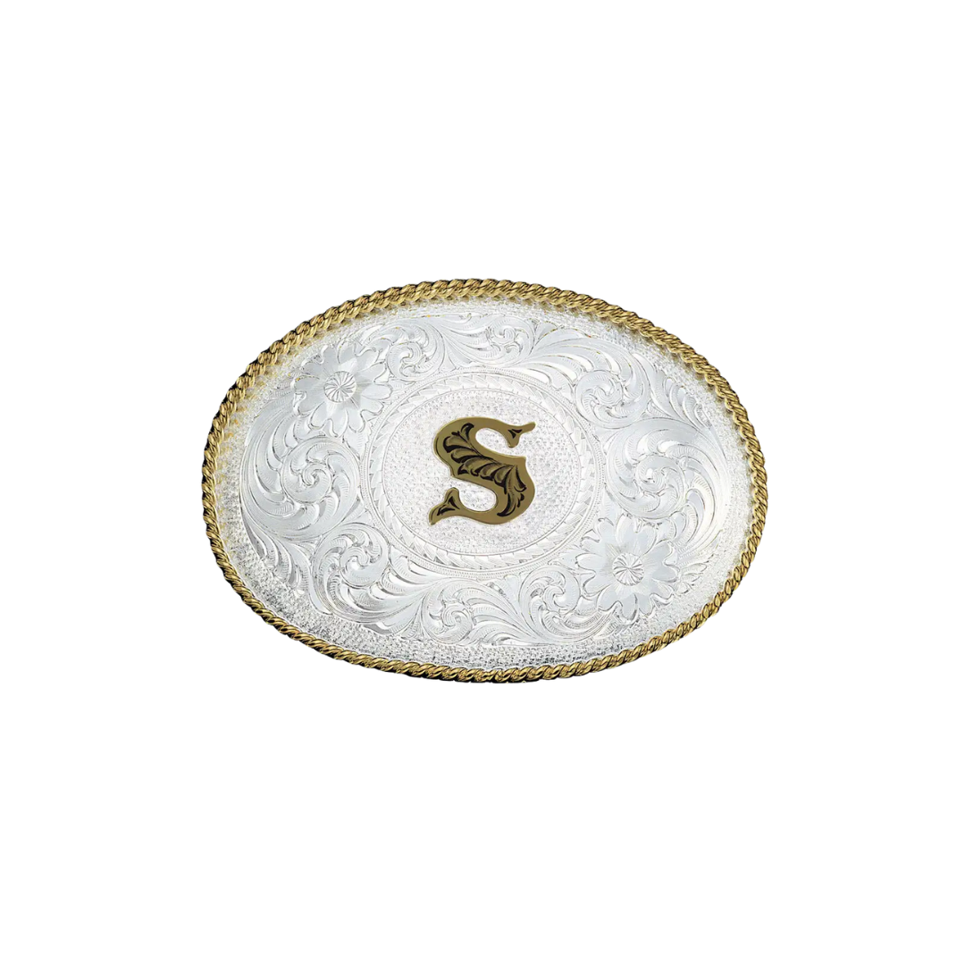 Montana silversmiths Men's Initial S Silver Engraved Trim Belt Gold Buckle