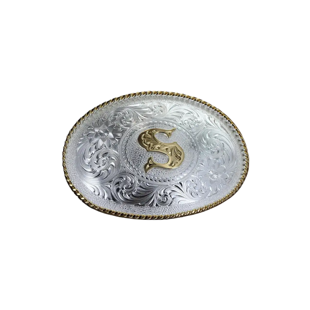 Montana silversmiths Men's Initial S Silver Engraved Trim Belt Gold Buckle