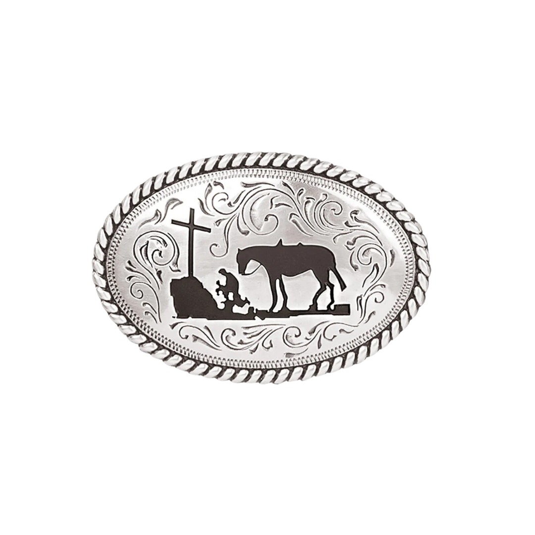 Nocona Youth Boy's Cowboy Prayer Silver Grey Buckle
