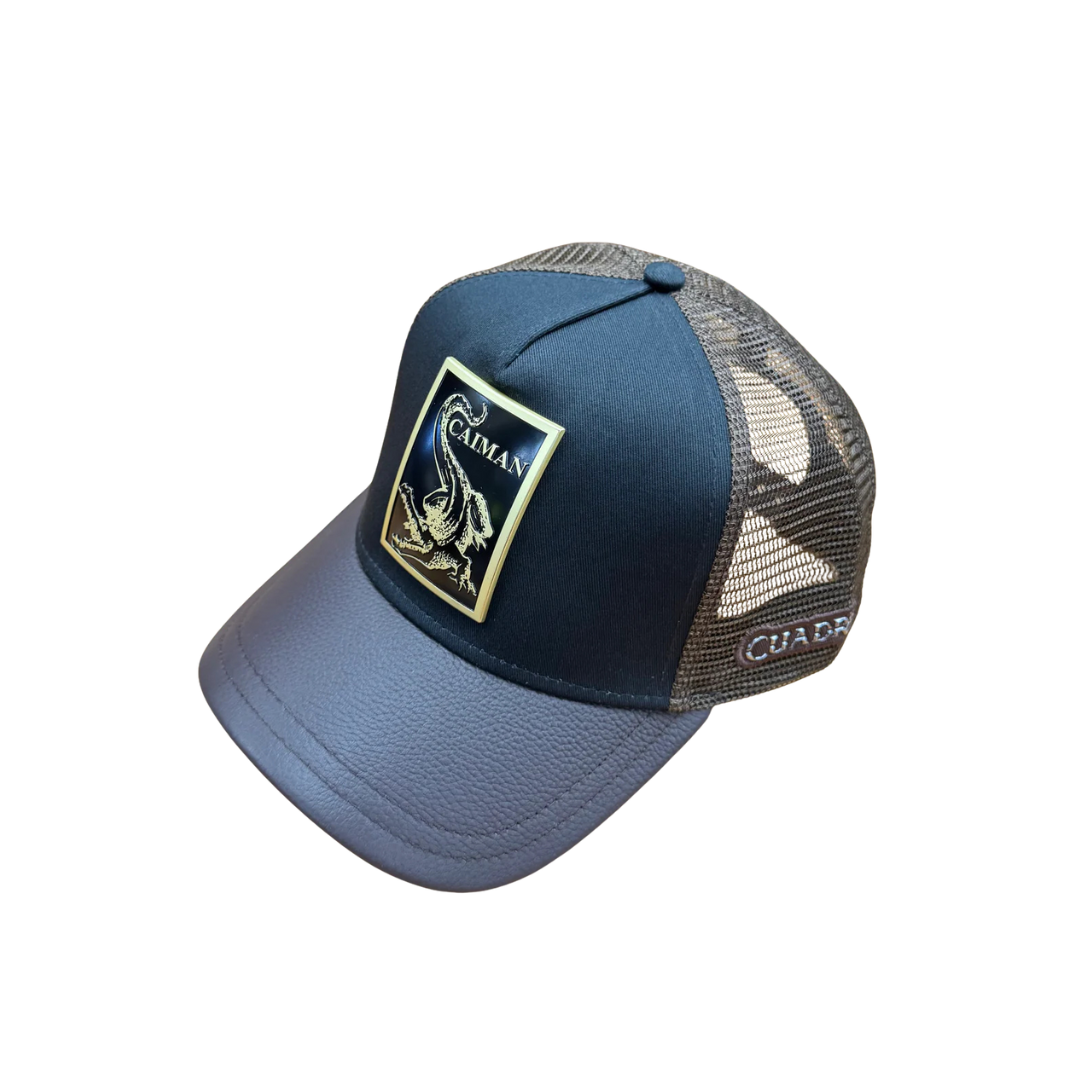 Cuadra Men's Caiman Metal Patch Leather Chocolate Cap