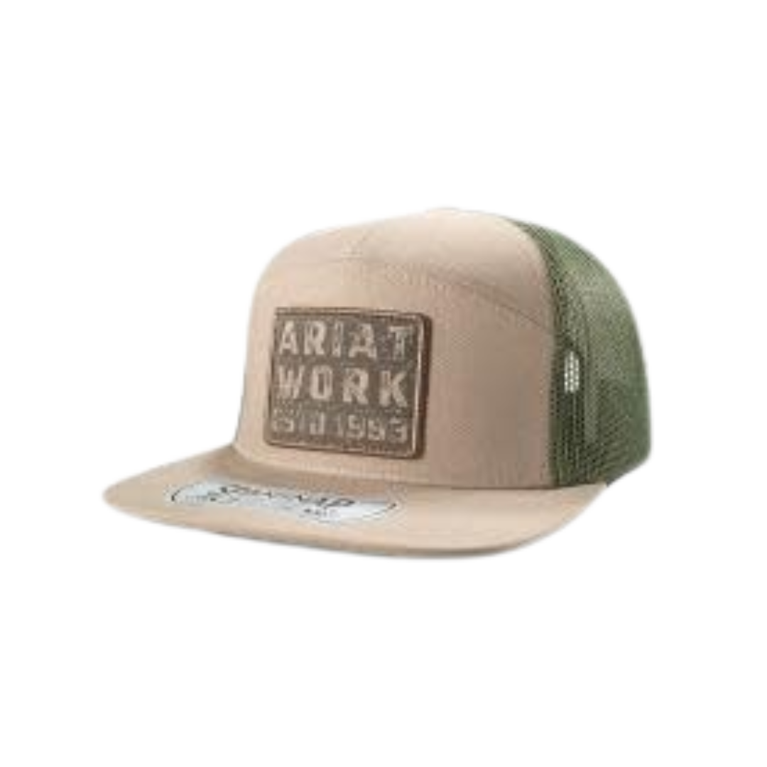 Ariat Men's Leather Work Patch Tan and Green Cap