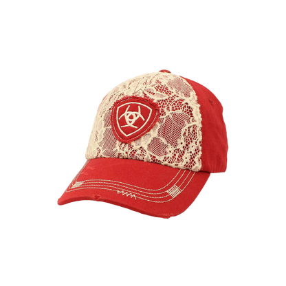 Ariat Women's Lace Overlay Embroidered Red Cap