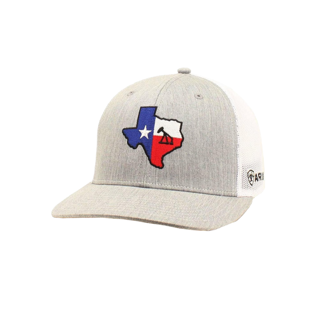 Ariat Men's Texas Flag Oil Derrick Mesh Grey Cap