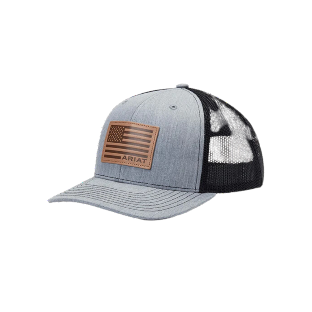Ariat Men's US Flag Leather Patch Grey Cap
