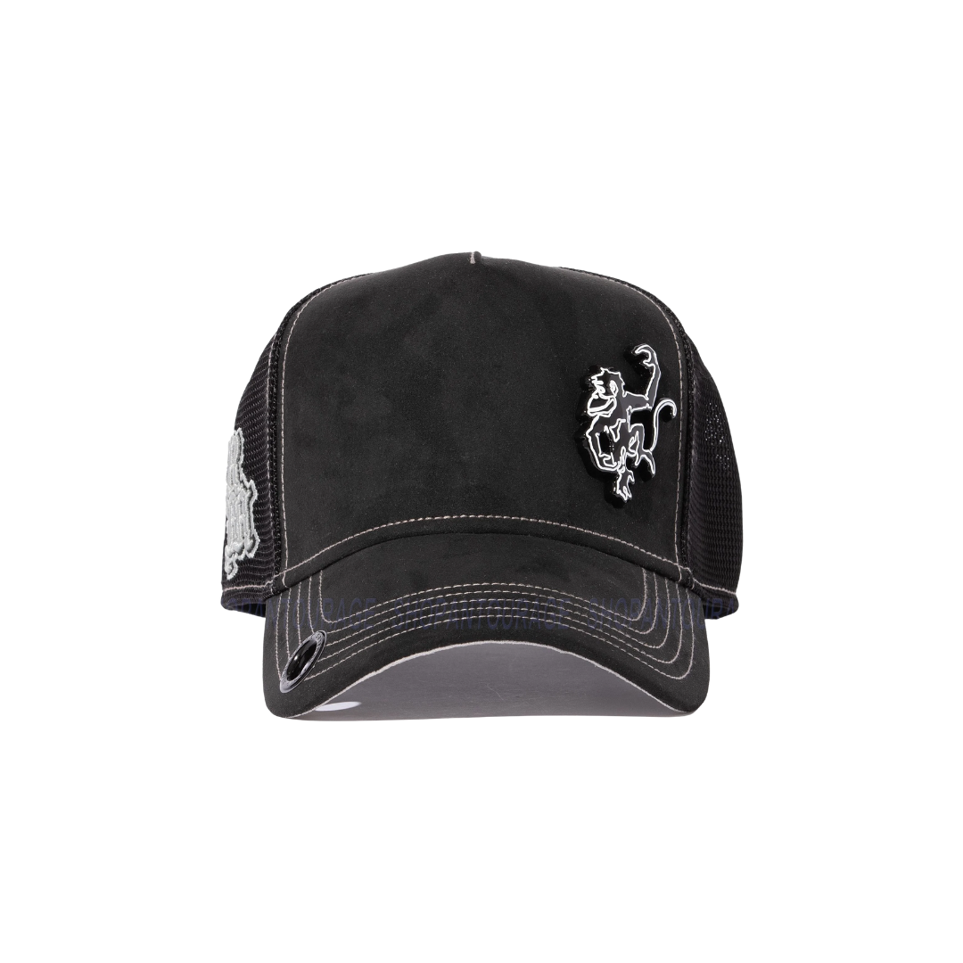 Red Monkey Unisex Rich Micro Suede Trucker Black Cap