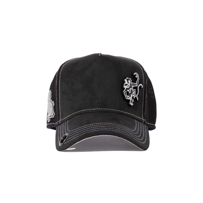 Red Monkey Unisex Rich Micro Suede Trucker Black Cap