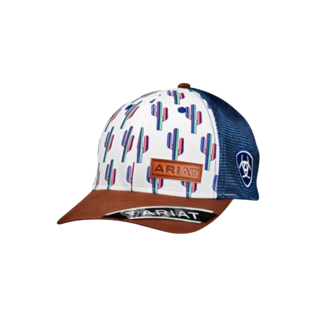 Ariat Women's Cactus Design Mesh Leather Blue Cap