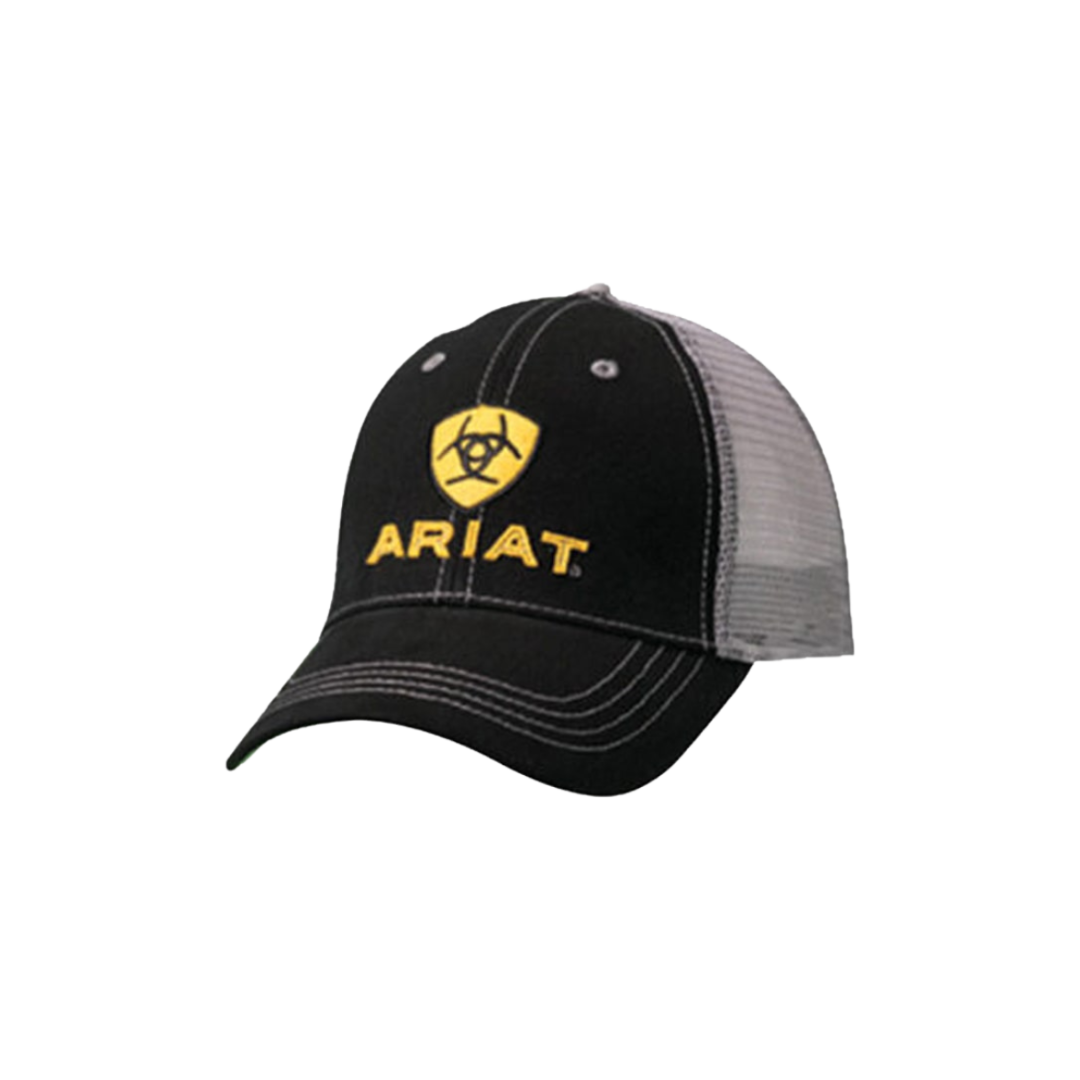 Ariat Men's Mesh Embroidered Shield Black Cap