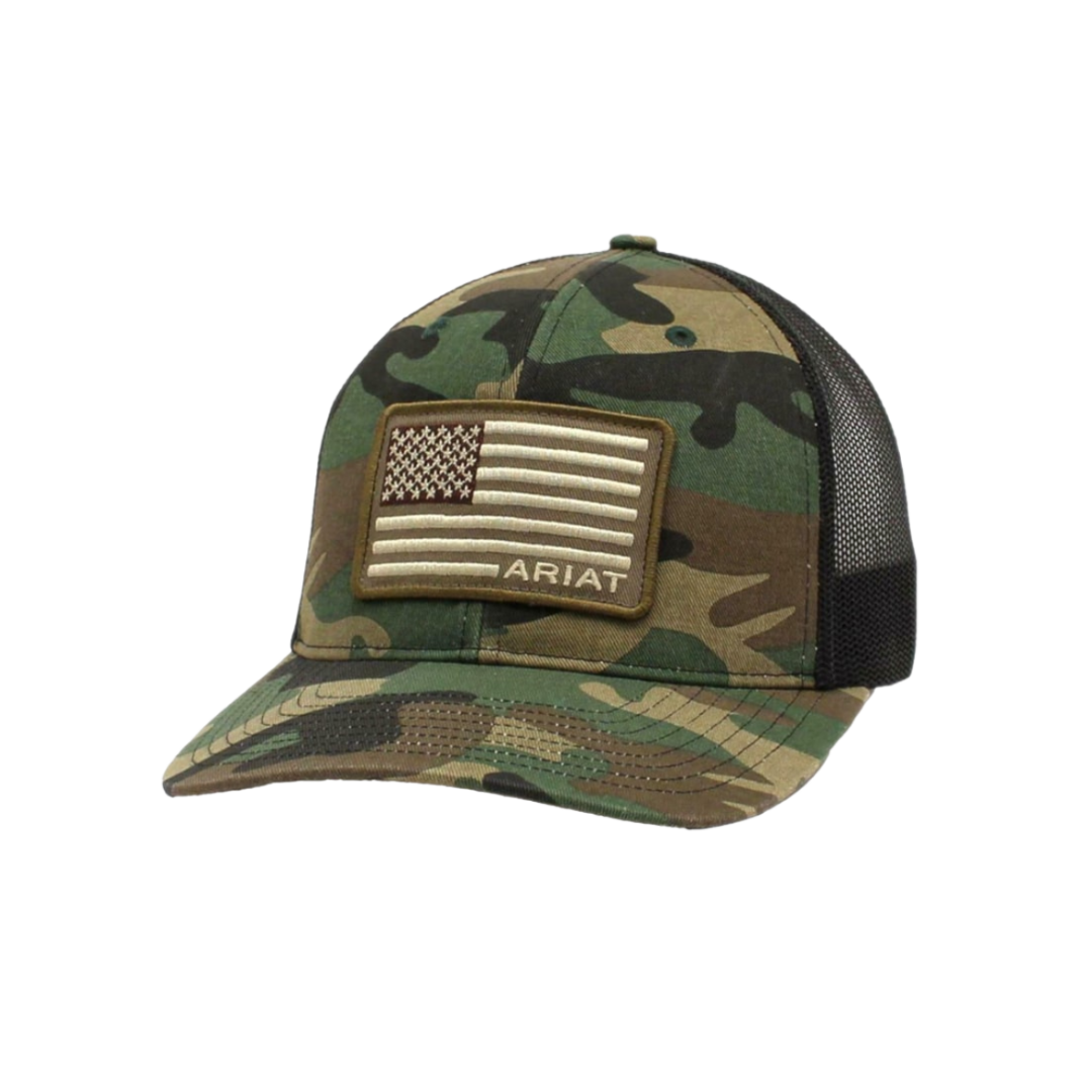 Ariat Men's Flex Fit Camo US Flag Patch Green Cap