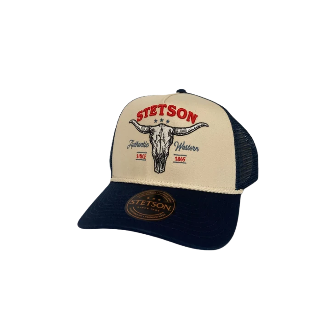 Stetson Men's Brown Denim Skull Trucker Cap
