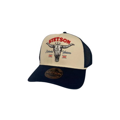 Stetson Men's Brown Denim Skull Trucker Cap