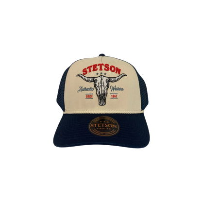 Stetson Men's Brown Denim Skull Trucker Cap