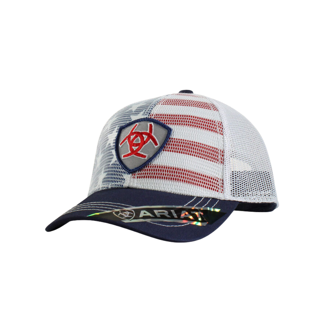 Ariat Men's US Flag Shield White Mesh Overlay Multicolor Cap