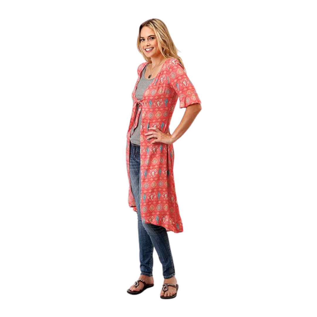 Roper Women's Cactus Print Orange Cardigan