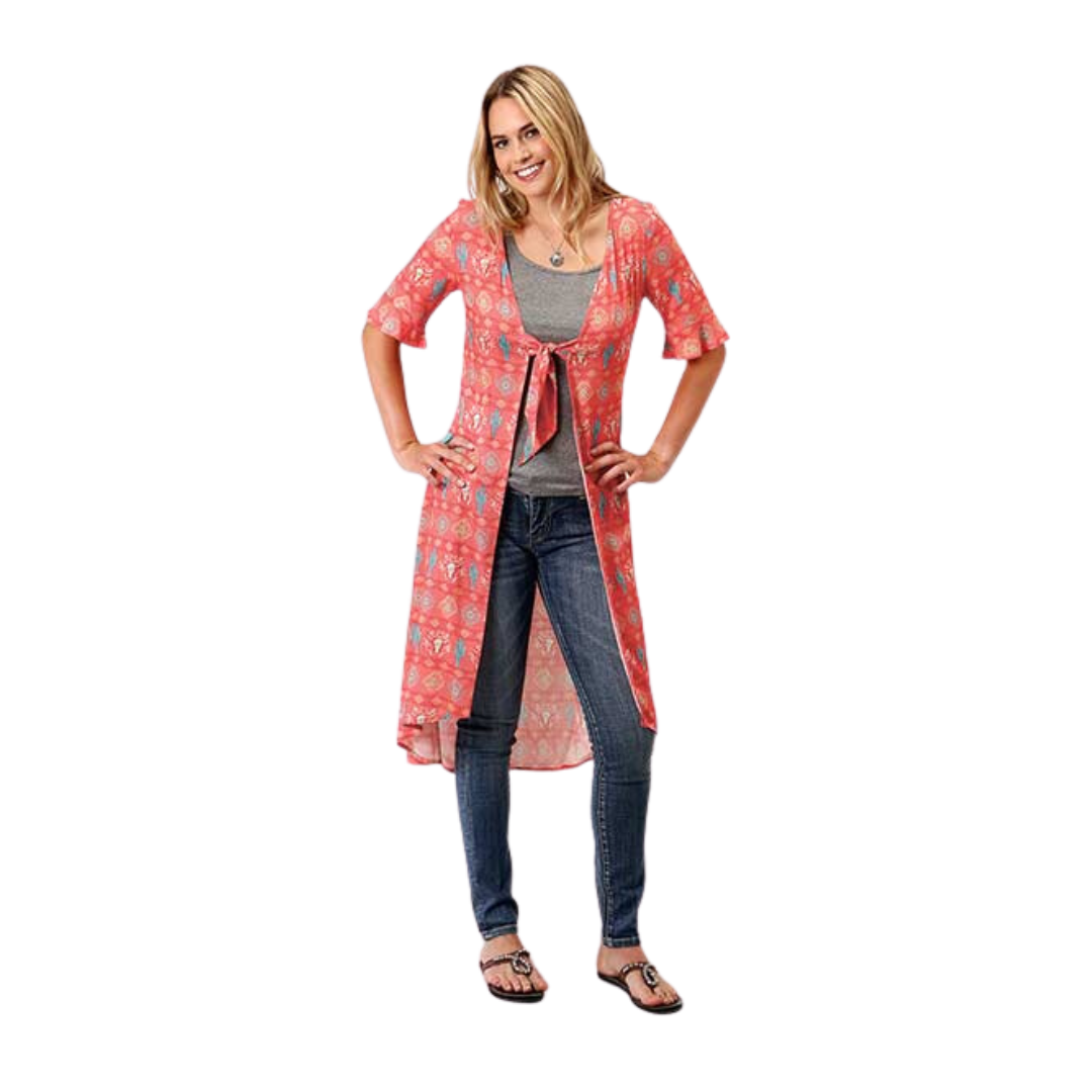 Roper Women's Cactus Print Orange Cardigan