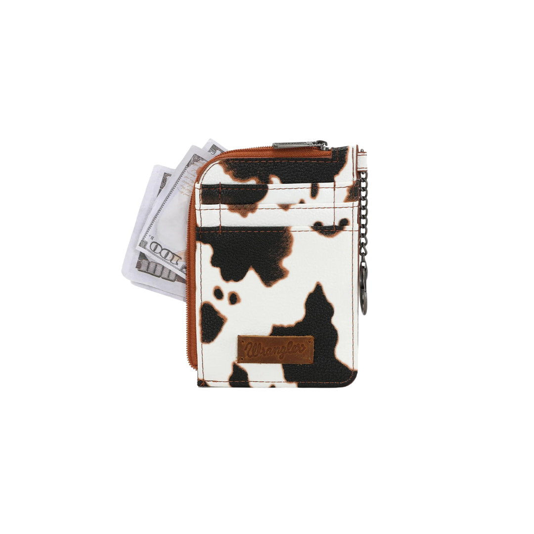 Wrangler Women's Cow Print Print Mini Zip Brown Card Case