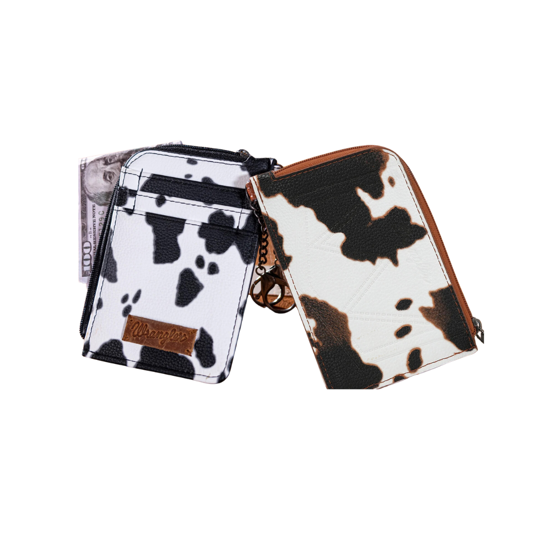 Wrangler Women's Cow Print Print Mini Zip Brown Card Case
